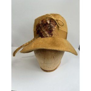 KMF vintage yellow wool hat fedora union tag feathers Size 7
